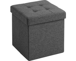 ACAZA Poef - Hocker - Opvouwbaar - 38 x 38 x 38 cm - Donkergrijs - Opberger