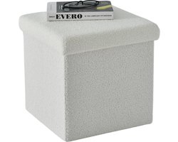 ACAZA Poef - Hocker - Opvouwbaar - 38 x 38 x 38 cm - Wit - Teddy Stof - Opberger