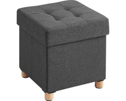 ACAZA Poef - Hocker - Opvouwbaar - Donkergrijs - 38 x 40 cm (B x H) - Opbergpoef - Hocker Met Opbergruimte - Opbergbox - Zitkist - Voetenbank