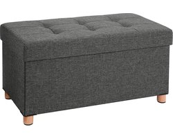 ACAZA Poef - Hocker - Opvouwbaar - Donkergrijs - 76 x 40 cm (B x H) - Opbergpoef - Met Poten - Hocker Met Opbergruimte - Opbergbox - Zitkist - Voetenbank