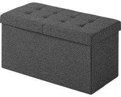 ACAZA Poef - Hocker - Poef met Opbergruimte - Donkergrijs - 38 cm Hoog en 76 cm Breed