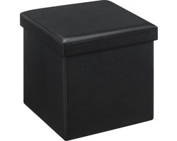 ACAZA Poef - lederen Poef - Opberger - Hocker - 38 x 38 x 38 cm - Zwart