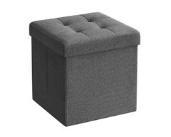 ACAZA Poef - Opbergbox - Grijs - 30 x 30 x 30 cm - Poef met opbergruimte - Opbouwbare Poef - MDF - Pouf - Poefs - Hockers en Poefen - Opbergbox Kinderen - Hocker met Opbergruimte