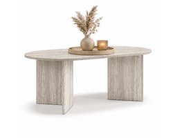ACAZA Salontafel - Luxe Salontafel Ovaal - Travertin - 100 x 50 x 37,5 cm (L x B x H) - Hout - Koffietafel - Japandi Salontafel - Salontafel Organisch