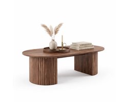ACAZA Salontafel - Luxe Salontafel Ovaal - Walnoot - 120 x 59 x 37,5 cm (L x B x H) - Hout - Koffietafel - Salontafel Industrieel - Salontafel Walnoot - Salontafel Afgerond