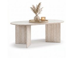 ACAZA Salontafel - Luxe Salontafel Rond - Travertin - 100 x 50 x 37,5 cm (L x B x H) - Hout - Koffietafel - Salontafel Industrieel - Salontafel Travertin - Salontafel Ovaal