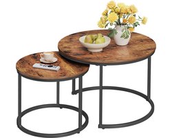 ACAZA Salontafel - Salontafel rond - Vintage Bruin - Hoogte 48 en 42 cm - Set van 2 Salontafels - Diameter 72 en 52 cm - Ronde Salontafel - Salontafel Industrieel - Klein Tafeltje - Salon Tafel - Table basse de salon - Kleine Tafel - Salontafels