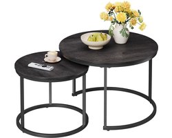ACAZA Salontafel - Salontafel rond - Zwart - Hoogte 48 en 42 cm - Set van 2 Salontafels - Diameter 72 en 52 cm - Ronde Salontafel - Salontafel Industrieel - Klein Tafeltje - Salon Tafel - Table basse de salon - Kleine Tafel - Salontafels