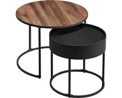 ACAZA Salontafel - Set van 2 - Bruin en zwart - Bijzettafel - Salontafel rond - 60 x 60 x 45 cm (D x B x H) - Salontafel met Opbergruimte - Set van 2 Salontafels - Ronde Salontafel - Salontafel Industrieel - Klein Tafeltje - Salon Tafel