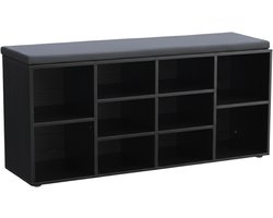ACAZA Schoenenkast - Schoenenrek - Schoenenbank - Met Zitkussen - 10 Vakken - 104 x 30 x 50 cm - Zwart