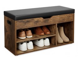 ACAZA Schoenenkast - Schoenenrek - Schoenenbank - Met Zitkussen - 80 x 30 x 45 cm - Vintage Bruin