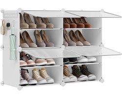 ACAZA Schoenenkast - Schoenenrek - Schoenenkast Met Deuren - Voor 16 paar schoenen - 83 x 63 x 32 cm - Kunststof/Metaal - Wit