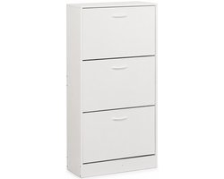 ACAZA Schoenenkast - Tot 18 Paar Schoenen - 3 Niveaus - Schoenenkast Met Klepdeur - 60 x 24 x 116 cm - Wit