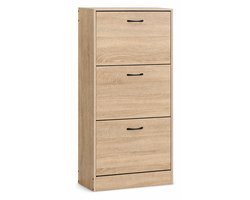ACAZA Schoenenkast - Voor 18 Paar Schoenen - 3 Niveaus - Schoenenkast Met Klepdeur - 60 x 24 x 116 cm - Lichte Eik