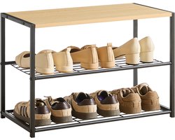 ACAZA Schoenenrek - 2 Lagen - voor 6 Paar Schoenen - 43 x 63 x 30 cm - Metaal met Hout - Lichte Eik Kleur