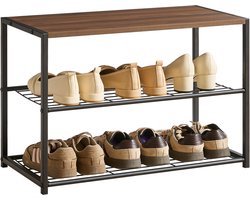 ACAZA Schoenenrek - 2 Lagen - voor 6 Paar Schoenen - 43 x 63 x 30 cm - Metaal met Hout - Walnoot Kleur