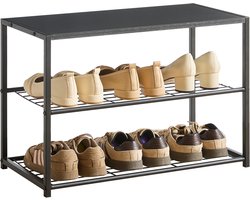 ACAZA Schoenenrek - 2 Lagen - voor 6 Paar Schoenen - 43 x 63 x 30 cm - Metaal met Hout - Zwart