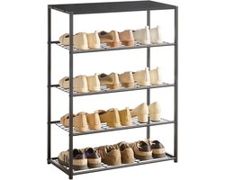 ACAZA Schoenenrek - 4 Lagen - voor 12 Paar Schoenen - 83 x 63 x 30 cm - Metaal met Hout - Zwart