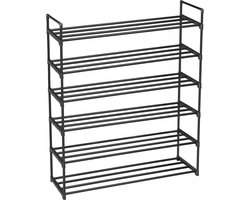 ACAZA Schoenenrek - 6 Lagen - Voor 20 tot 24 paar schoenen - 92 x 30 x 113 cm - Metaal - Zwart