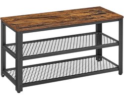 ACAZA Schoenenrek - Schoenenbank - 90 x 45 x 30 cm - Industrieel Design - Metaal met Hout - Vintage Bruin