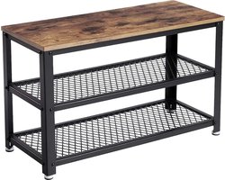 ACAZA Schoenenrek - Schoenenbank - Schoenenkast - 73 x 45 x 30 cm - Industrieel Design - Metaal met Hout - Vintage Bruin