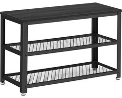 ACAZA Schoenenrek - Schoenenbank - Schoenenkast - 73 x 45 x 30 cm - Industrieel Design - Metaal met Hout - Zwart