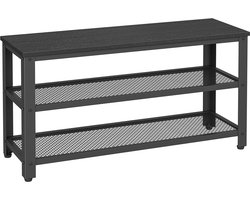 ACAZA Schoenenrek - Schoenenbank - Schoenenkast - 90 x 45 x 30 cm - Industrieel Design - Metaal met Hout - Zwart