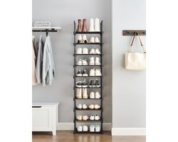 ACAZA Schoenenrek - Schoenenkast - 10 Lagen - Voor 20 paar schoenen - 45 x 30 x 174 cm - Metaal - Zwart