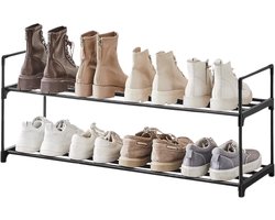 ACAZA Schoenenrek - Schoenenkast - 2 Lagen - 92 x 30 x 33 cm - Voor 8 paar schoenen - Metaal - Zwart