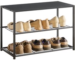 ACAZA Schoenenrek - Schoenenkast - 2 Lagen - voor 6 Paar Schoenen - 43 x 63 x 30 cm - Metaal met Hout - Zwart