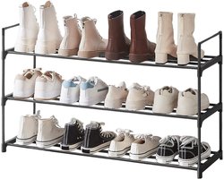 ACAZA Schoenenrek - Schoenenkast - 3 Lagen - Voor 12 paar schoenen - 92 x 30 x 54 cm - Metaal - Zwart