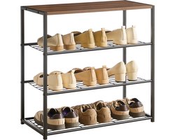 ACAZA Schoenenrek - Schoenenkast - 3 Lagen - Voor 9 Paar Schoenen - 63 x 63 x 30 cm - Metaal met Hout - Walnoot Kleur