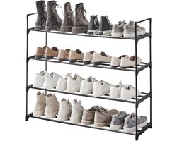 ACAZA Schoenenrek - Schoenenkast - 4 Lagen - 92 x 30 x 73 cm - Voor 16 paar schoenen - Metaal - Zwart