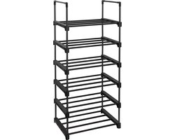 ACAZA Schoenenrek - Schoenenkast - 6 Lagen - Voor 12 tot 15 paar schoenen - 45 x 30 x 106 cm - Metaal - Zwart