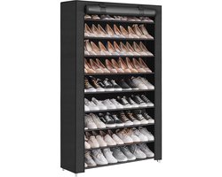 ACAZA Schoenenrek - Schoenenkast - 9 Niveaus - Tot 54 Paar Schoenen - 160 x 100 x 28 cm - Zwart