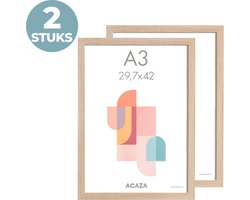ACAZA Set van 2 Fotokaders - A3 formaat - Foto Lijsten in MDF Hout - Licht Eik