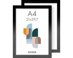ACAZA Set van 2 Fotokaders - A4 formaat - Foto Lijsten in MDF Hout - Zwart