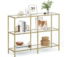 ACAZA Sidetable - Consoletafel - 3 niveaus - Goud - 100 x 30 x 73 cm (L x B x H) - Gehard Glas - Haltafel - Wandtafel - Sidetable Industrieel - Side Table - Console Tafel