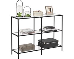 ACAZA Sidetable - Consoletafel - 3 niveaus - Zwart - 100 x 30 x 73 cm (L x B x H) - Gehard Glas - Haltafel - Wandtafel - Sidetable Industrieel - Side Table - Console Tafel