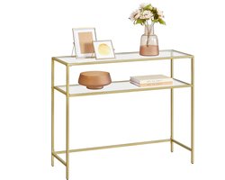 ACAZA Sidetable - Wandtafel - 100 x 35 x 80 cm (L x B x H) - Goud - Gehard Glas - Haltafel - Consoletafel - Bijzettafel Goud - Console Tafel - Side Table
