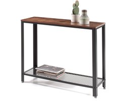ACAZA Sidetable - Wandtafel - 101,5 x 35 x 80 cm (L x B x H) - Zwart en Vintage Bruin - Haltafel - Metaal / Industrieel - Wandtafel Sidetable - Side Table