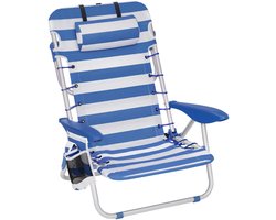 ACAZA Strandstoel - Campingstoel - Inklapbaar - 150KG Draagkracht - 4 Standen - Heel Stevig - Tuinstoel - Blauw en Wit
