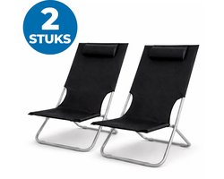 ACAZA Strandstoelen - Set van 2 - Campingstoelen - Inklapbaar en Opvouwbaar - 120KG Draagkracht - Heel Stevig - Zwart