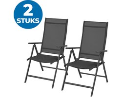 ACAZA Tuinstoelen - Set van 2 - Strandstoel - Vouwstoel voor Terras/Tuin/Camping - Opbouwbaar - Klapstoel - Campingstoel - Verstelbare Rugleuning - 150KG Draagvermogen - 8 Standen - Antraciet