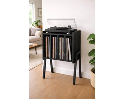 ACAZA Vinyl meubel – voor draaitafel en vinylalbums – 66 x 39,5 cm – design hout MDF en metaal – zwart