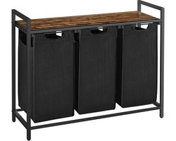 ACAZA Wasmand 3 vakken - 114 L - Vintage Bruin en Zwart - 92,5 x 33 x 71 cm