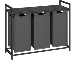ACAZA Wasmand 3 vakken - 114 L - Zwart en Grijs - 92,5 x 33 x 71 cm