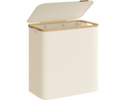 ACAZA Wasmand 3 vakken - Wasmand Met Deksel - 150 L - Bamboe - 60x 38,5 x 70,5 cm - Beige