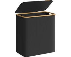 ACAZA Wasmand 3 vakken - Wasmand Met Deksel - 150 L - Bamboe - 60x 38,5 x 70,5 cm - Zwart