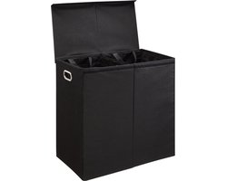 ACAZA Wasmand met deksel - 2 vakken - 122 L - Uitneembare zakken - 52 x 38,5 x 70,5 cm - Zwart
